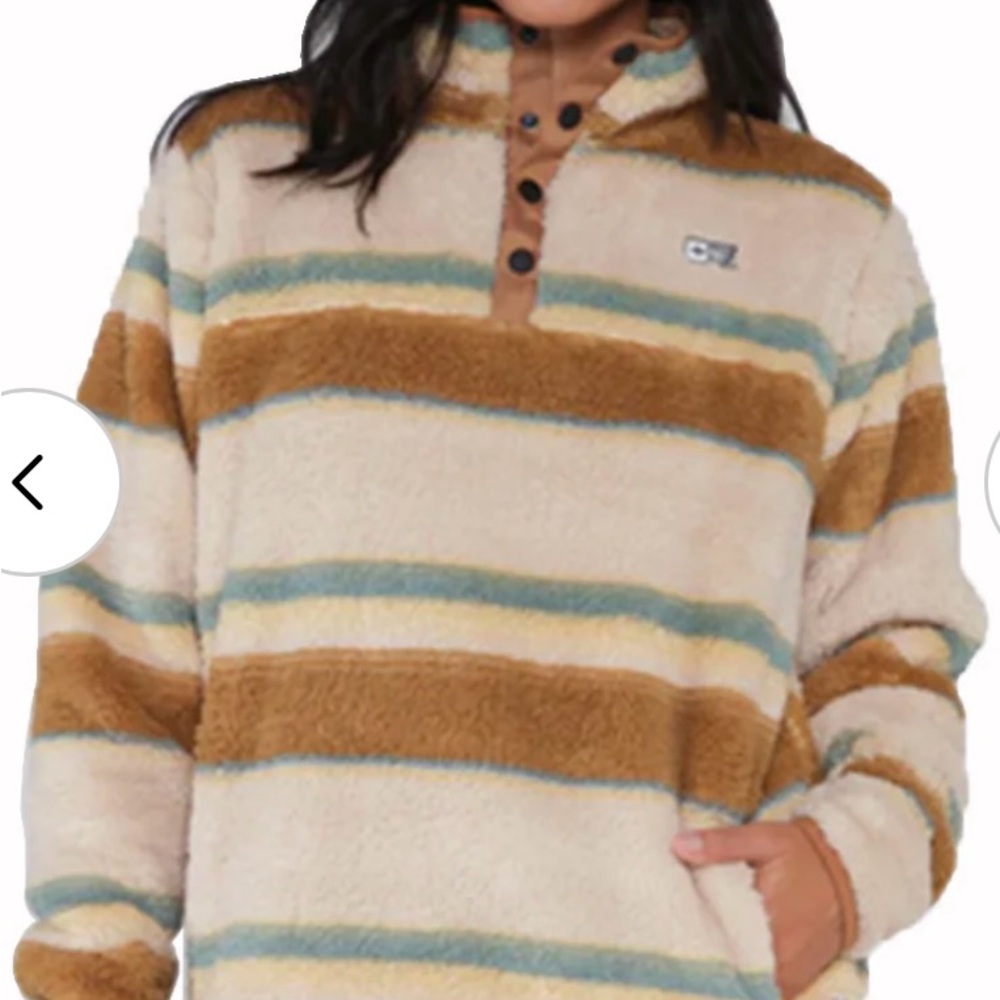 Calm Seas Pullover Sweatshirt by Salty Crew Striped Fleece Cream, Brown, Green